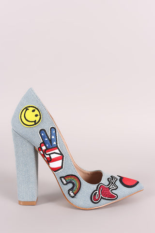 Shoe Republic LA Denim Patches Chunky Heeled Pump