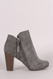 Breckelle Suede Zip Up Chunky Heeled Booties