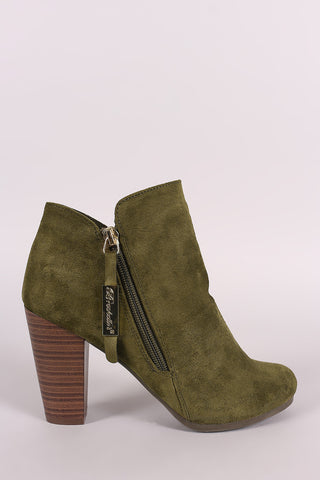 Breckelle Suede Zip Up Chunky Heeled Booties