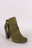 Breckelle Suede Zip Up Chunky Heeled Booties