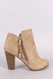 Breckelle Suede Zip Up Chunky Heeled Booties