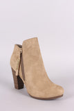 Breckelle Suede Zip Up Chunky Heeled Booties