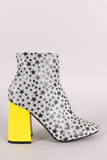 Glitter Stars Print Contrast Chunky Heeled Ankle Boots