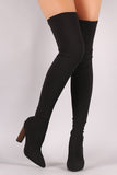 Elastane Fitted Pointy Toe Over-The-Knee Boots