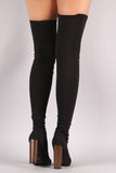 Elastane Fitted Pointy Toe Over-The-Knee Boots