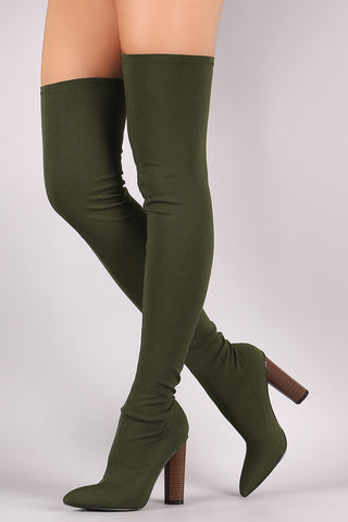 Elastane Fitted Pointy Toe Over-The-Knee Boots