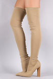 Elastane Fitted Pointy Toe Over-The-Knee Boots