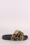 Qupid Fuzzy Leopard Faux Fur Slide Sandal