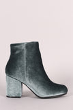 Qupid Crushed Velvet Blocky Heeled Ankle Boots