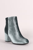 Qupid Crushed Velvet Blocky Heeled Ankle Boots