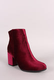 Qupid Crushed Velvet Blocky Heeled Ankle Boots