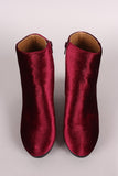 Qupid Crushed Velvet Blocky Heeled Ankle Boots