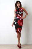 Floral Mock Neck Ruffle Open Back Dress