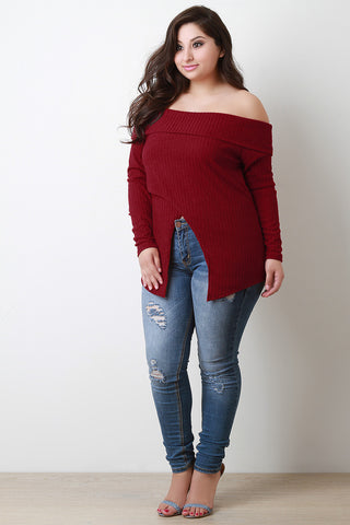 Banded Off-The-Shoulder Long Sleeves Wrapped Top