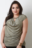 Foiled Metallic Cap Sleeves Ruched Side Top