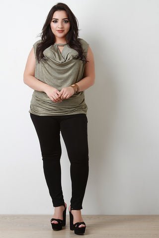 Foiled Metallic Cap Sleeves Ruched Side Top