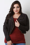 Suede Zipper Trim Long Sleeves Bolero Jacket