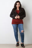 Suede Zipper Trim Long Sleeves Bolero Jacket