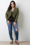 Suede Zipper Trim Long Sleeves Bolero Jacket