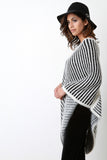 Brushed Loose Knit Striped Poncho