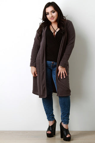 Loose Knit Open Front Hooded Longline Cardigan