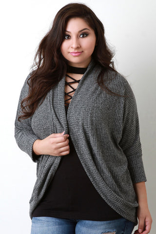 Rib Knit Wide Collar Dolman Sleeves Cardigan