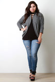 Rib Knit Wide Collar Dolman Sleeves Cardigan