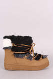 Patchwork Faux Fur Trim Lace Up Nubuck Winter Boots