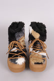 Patchwork Faux Fur Trim Lace Up Nubuck Winter Boots