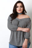 Pinstripe Wide Band V-Front Off-The-Shoulder Top