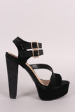 Bamboo Velvet Double Ankle Strap Chunky Platform Heel