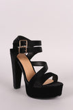 Bamboo Velvet Double Ankle Strap Chunky Platform Heel