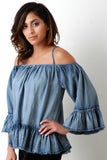 Cold Shoulder Ruffle Sleeves and Hem Top