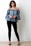 Cold Shoulder Ruffle Sleeves and Hem Top