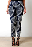 Abstract Blades Print High Waist Pocketed Pants