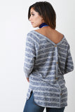 Button Back Marled Striped Sweater Top