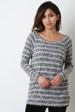 Button Back Marled Striped Sweater Top