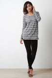 Button Back Marled Striped Sweater Top