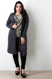 Soft Knit Side Slits Open Front Longline Cardigan