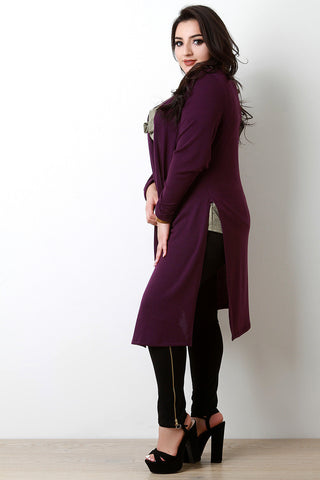 Soft Knit Side Slits Open Front Longline Cardigan