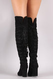 Suede Back Tassel Corset Lace Up Chunky Heeled Over-The-Knee Boots