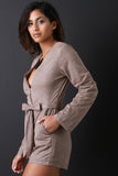 Suede Surplice V-Neck Self-Tie Waist Pocketed Romper