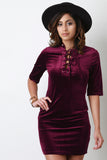 Velvet Lace Up Short Sleeve Dress