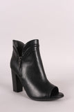 Breckelle Slit Peep Toe Chunky Heeled Booties