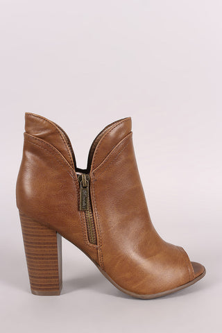 Breckelle Slit Peep Toe Chunky Heeled Booties