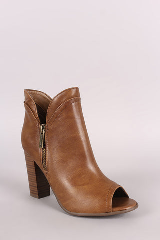 Breckelle Slit Peep Toe Chunky Heeled Booties