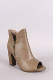 Breckelle Slit Peep Toe Chunky Heeled Booties