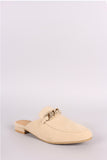 Chained Suede Almond Toe Mule Loafer Flat