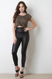 High Waist Vegan Leather Laced Leggings