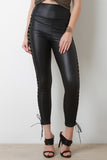 High Waist Vegan Leather Laced Leggings